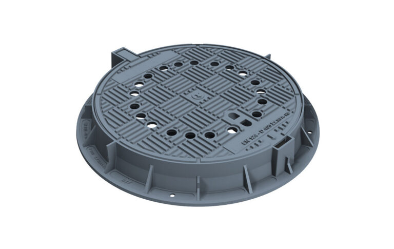Чугунен капак Ø600 мм с панта, вентилиран, клас D400