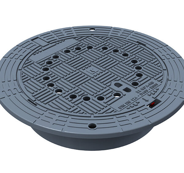 Чугунен капак Ø600 мм с панта, самонивелиращ, клас D400
