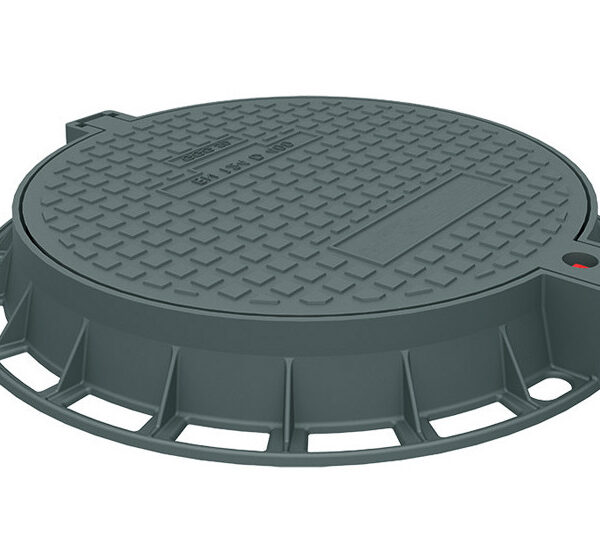 Чугунен капак Ø800 мм с панта, плътен, клас D400